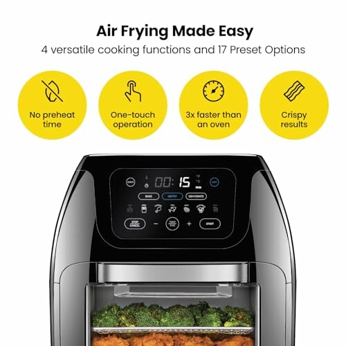 Air fryer with versatile cooking functions and digital display.