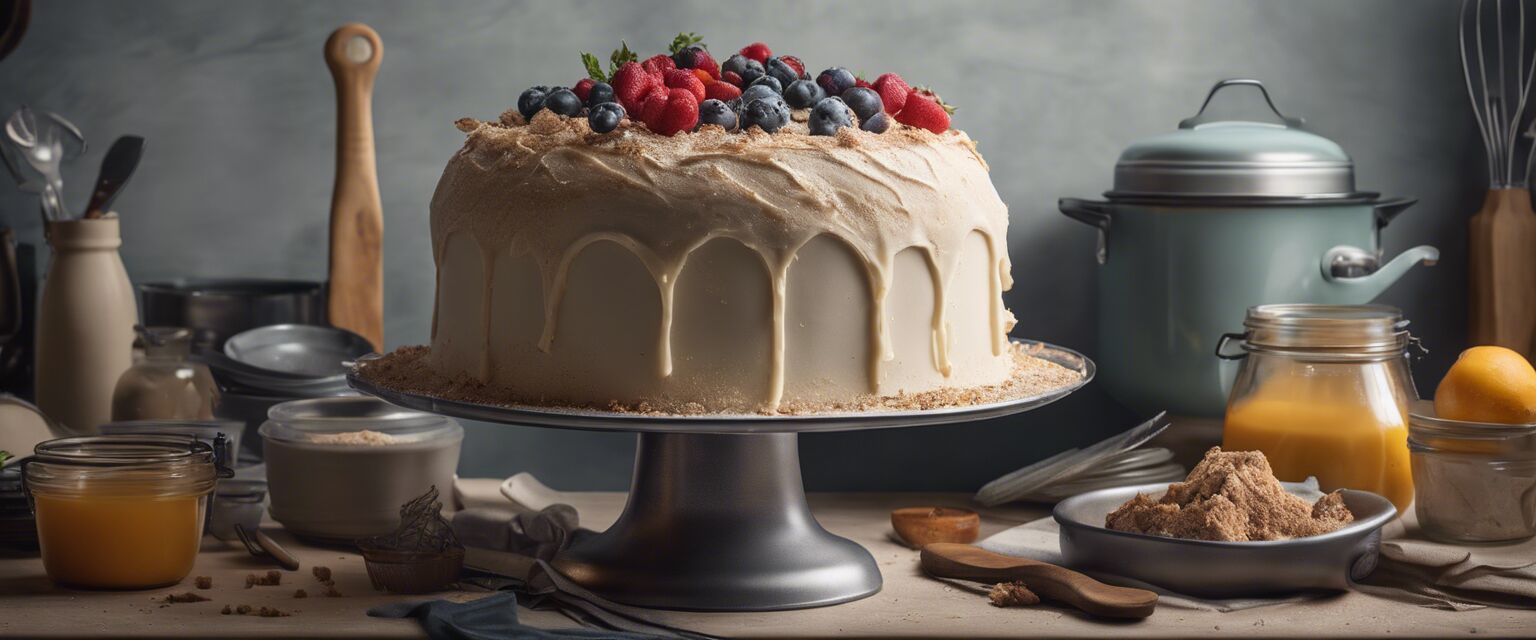 Bakeware in use with a cake