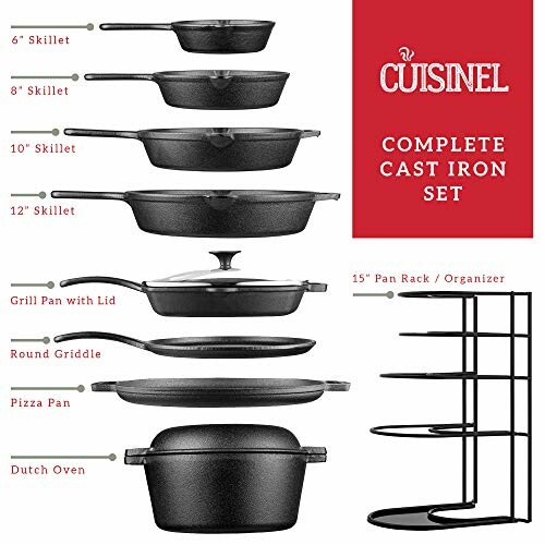 Cuisinel complete cast iron cookware set with pan rack