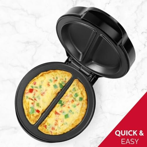 Dual section omelette maker with cooked omelette inside