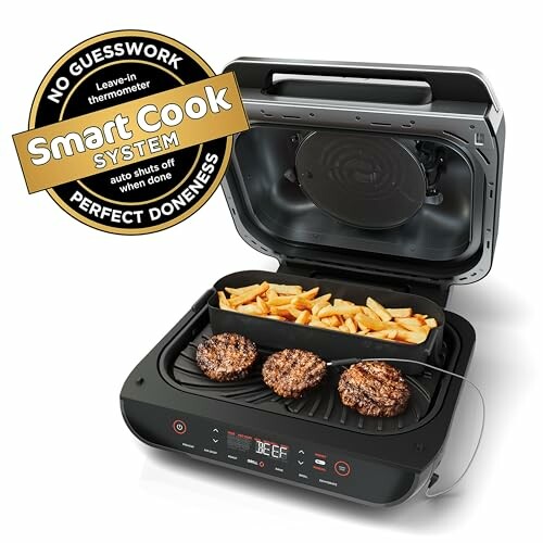 Indoor grill with Smart Cook System, fries and burgers cooking