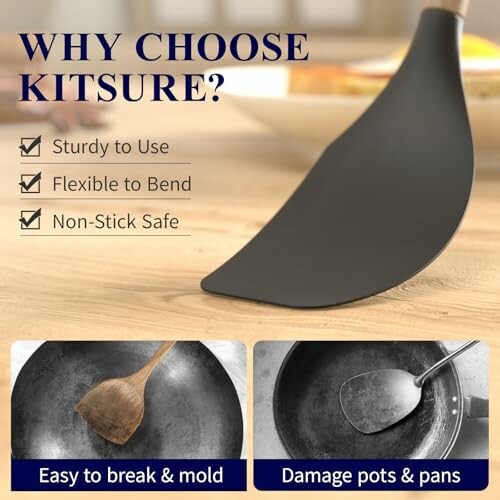 Kitsure utensil benefits: sturdy, flexible, non-stick safe.