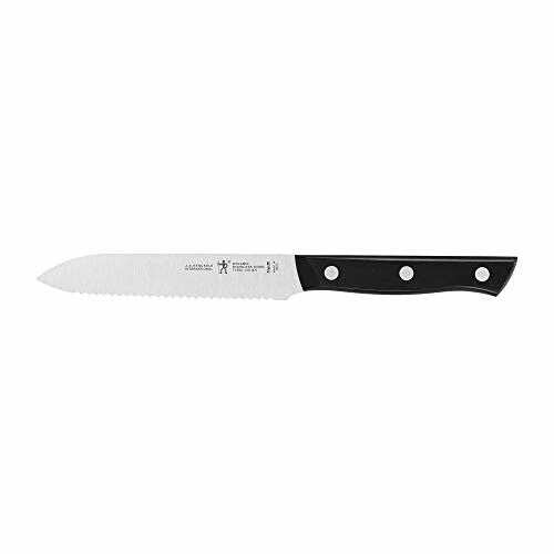 Serrated kitchen knife with black handle