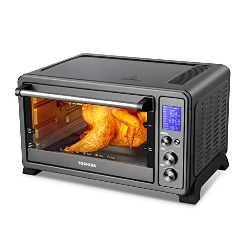 Toshiba air fryer toaster oven with chicken inside